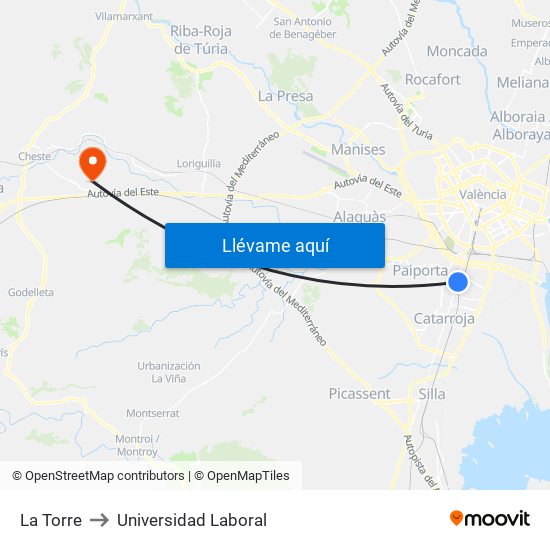 La Torre to Universidad Laboral map