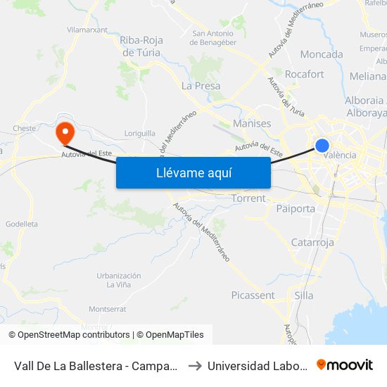 Vall De La Ballestera - Campanar to Universidad Laboral map