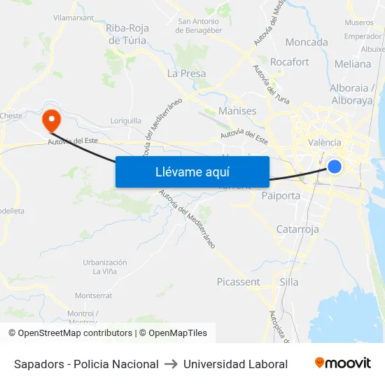 Sapadors - Policia Nacional to Universidad Laboral map