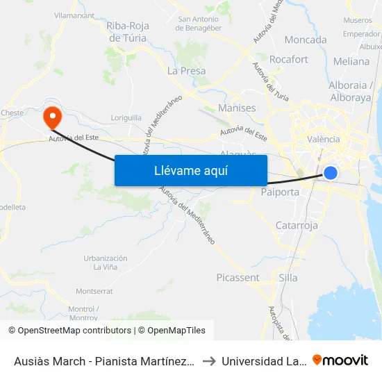 Ausiàs March - Pianista Martínez Carrasco to Universidad Laboral map