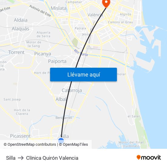 Silla to Clínica Quirón Valencia map