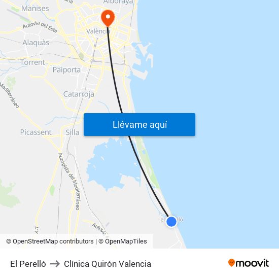 El Perelló to Clínica Quirón Valencia map