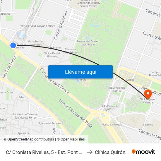 C/ Cronista Rivelles, 5 - Est. Pont De Fusta [València] to Clínica Quirón Valencia map