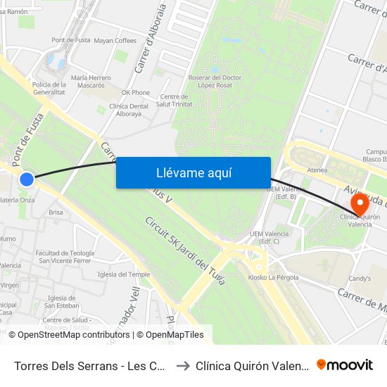 Les Corts to Clínica Quirón Valencia map