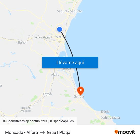 Moncada - Alfara to Grau I Platja map