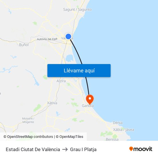 Estadi Ciutat De València to Grau I Platja map