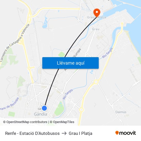 Renfe - Estació D'Autobusos to Grau I Platja map