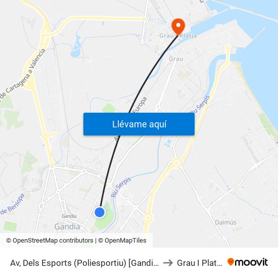 Av, Dels Esports (Poliesportiu) [Gandia] to Grau I Platja map