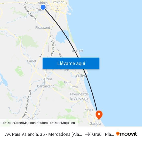Av. País Valencià, 35 - Mercadona [Alaquàs] to Grau I Platja map