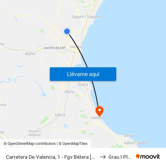Carretera De Valencia, 1 - Fgv Bétera [Bétera] to Grau I Platja map