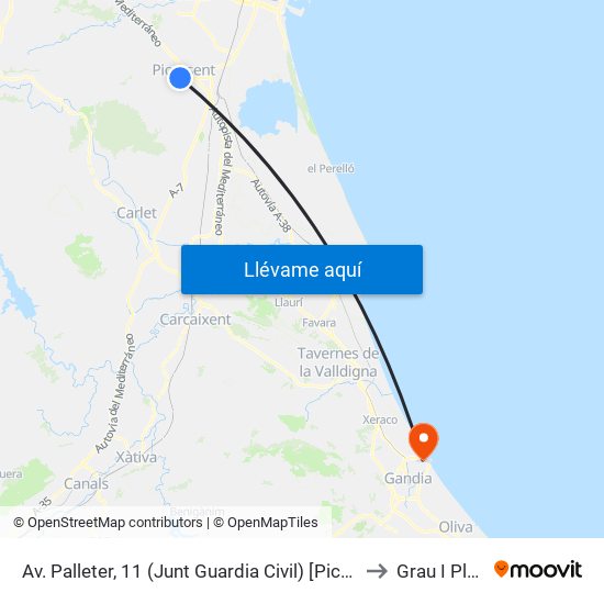 Av. Palleter, 11 (Junt Guardia Civil) [Picassent] to Grau I Platja map