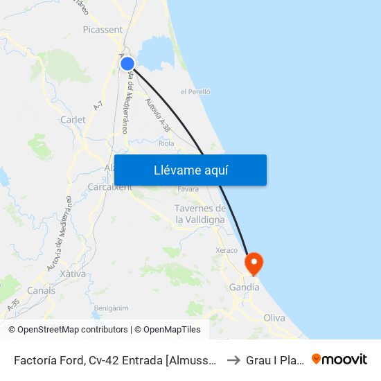 Factoría Ford, Cv-42 Entrada [Almussafes] to Grau I Platja map