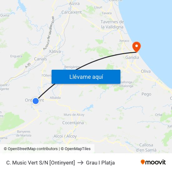 C. Music Vert S/N [Ontinyent] to Grau I Platja map