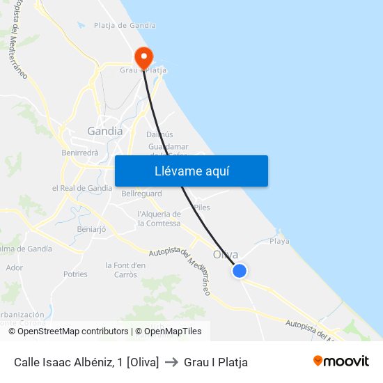 Calle Isaac Albéniz, 1 [Oliva] to Grau I Platja map