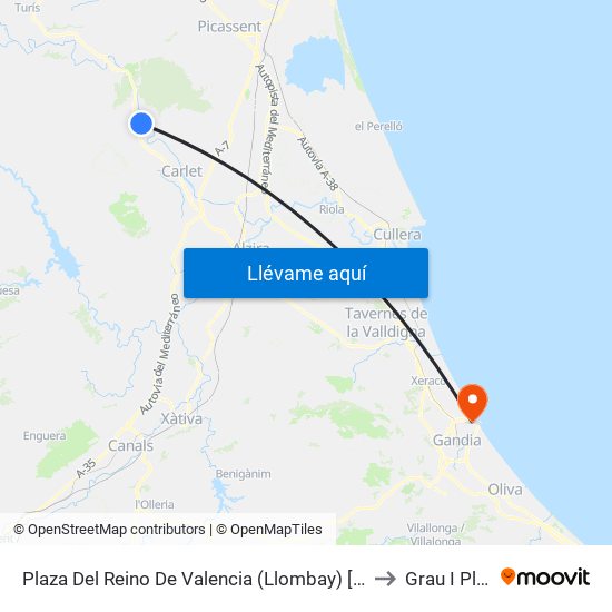Plaza Del Reino De Valencia (Llombay) [Llombai] to Grau I Platja map
