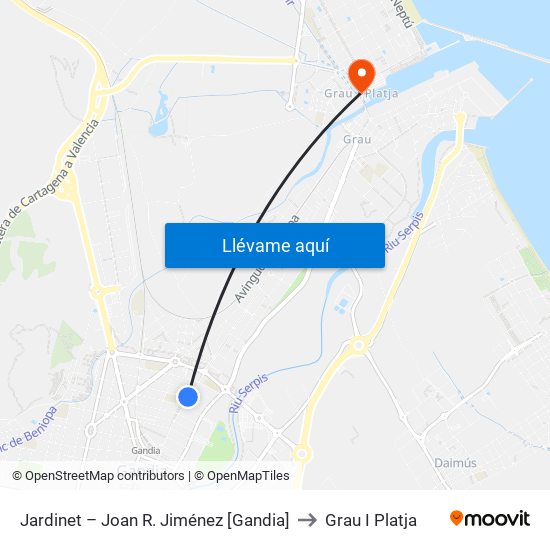 Jardinet – Joan R. Jiménez [Gandia] to Grau I Platja map
