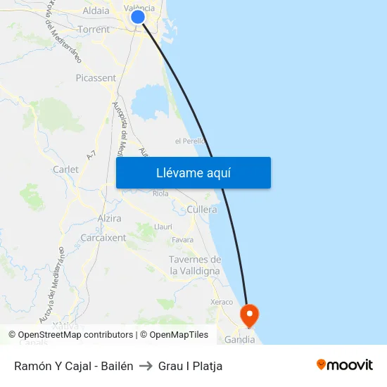 València. Ramón Y Cajal - Bailén / Andana 2 to Grau I Platja map