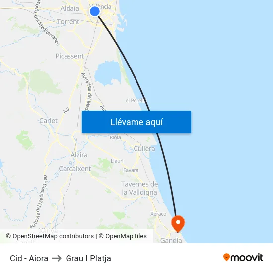 Cid - Aiora to Grau I Platja map