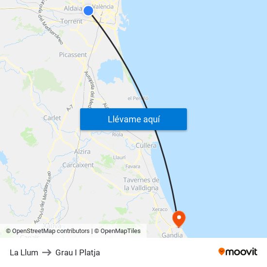 La Llum to Grau I Platja map