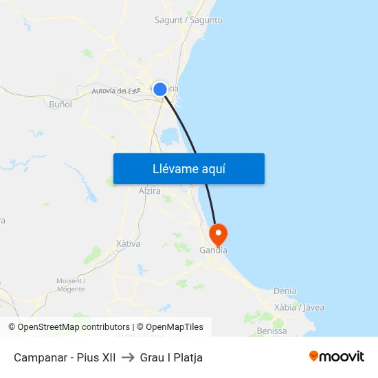 Campanar - Pius XII to Grau I Platja map