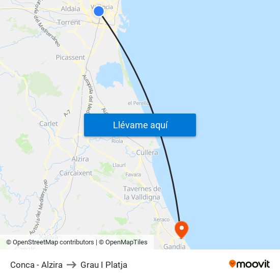 Conca - Alzira to Grau I Platja map