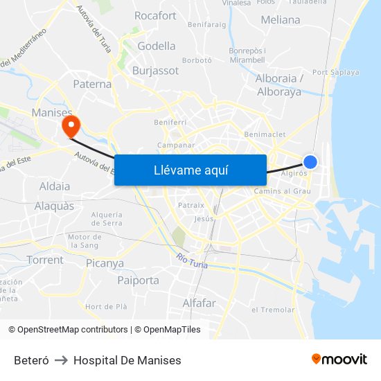 Beteró to Hospital De Manises map