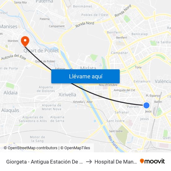 Giorgeta - Antigua Estación De Jesús to Hospital De Manises map