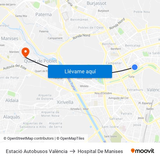 Estació Autobusos València to Hospital De Manises map