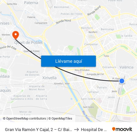 Gran Vía Ramón Y Cajal, 2 – C/ Bailén [València] to Hospital De Manises map