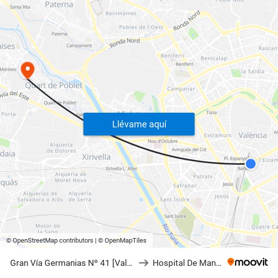Gran Vía Germanias Nº 41 [València] to Hospital De Manises map