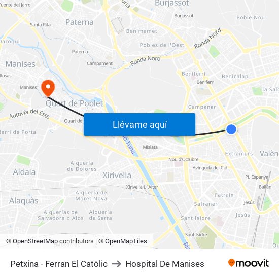 Petxina - Ferran El Catòlic to Hospital De Manises map