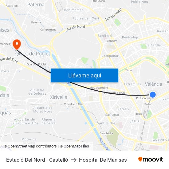 Estació Del Nord - Castelló to Hospital De Manises map