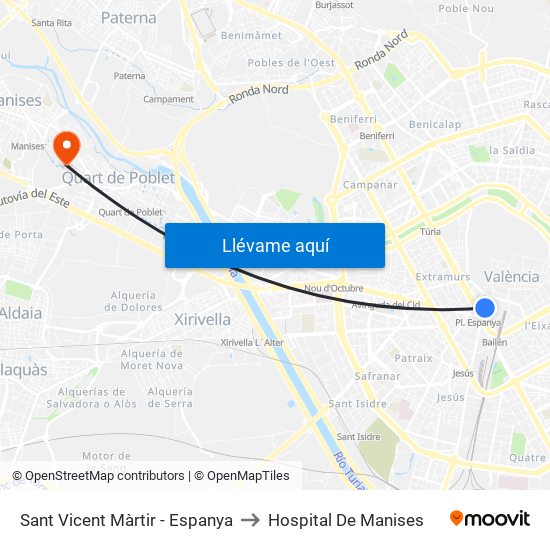 Sant Vicent Màrtir - Espanya to Hospital De Manises map