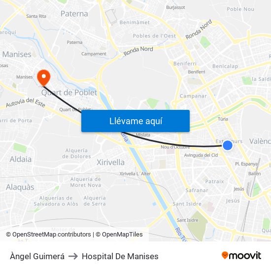 Àngel Guimerá to Hospital De Manises map