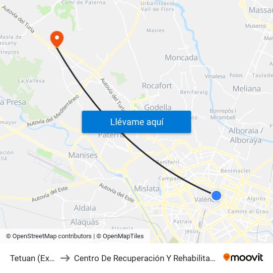 Tetuan - Exterior to Centro De Recuperación Y Rehabilitación De Levante map