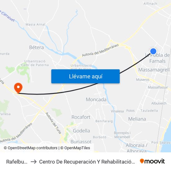Rafelbunyol to Centro De Recuperación Y Rehabilitación De Levante map
