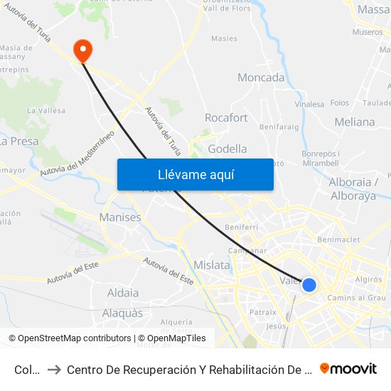 Colón to Centro De Recuperación Y Rehabilitación De Levante map