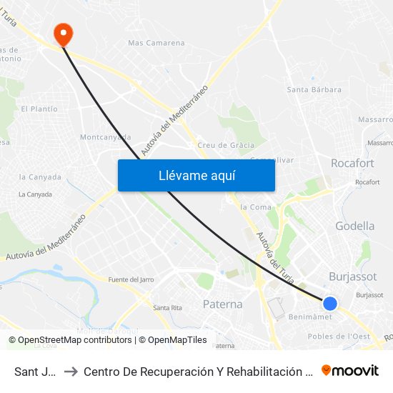 Sant Joan to Centro De Recuperación Y Rehabilitación De Levante map