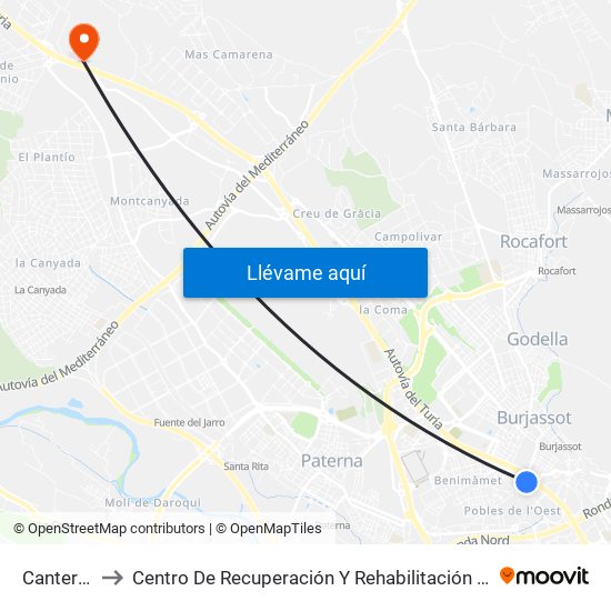 Canterería to Centro De Recuperación Y Rehabilitación De Levante map