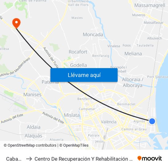 Cabanyal to Centro De Recuperación Y Rehabilitación De Levante map