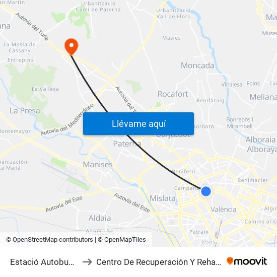 Estació Autobusos València to Centro De Recuperación Y Rehabilitación De Levante map