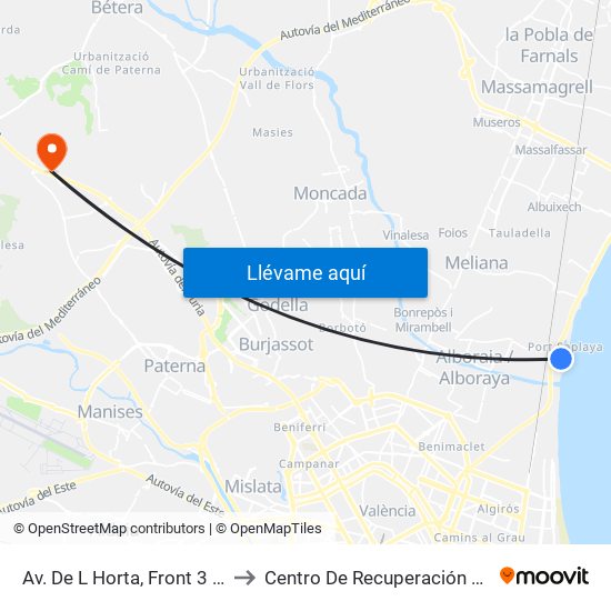 Av. De L Horta, Front 3 - Port Saplaya [Alboraia] to Centro De Recuperación Y Rehabilitación De Levante map