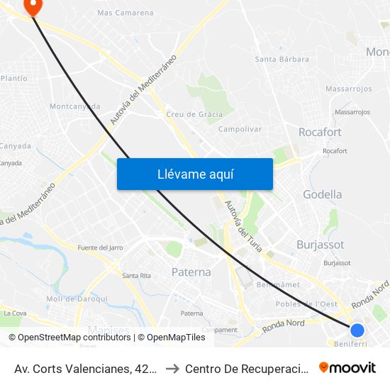 Av. Corts Valencianes, 42– Palau De Congressos [València] to Centro De Recuperación Y Rehabilitación De Levante map