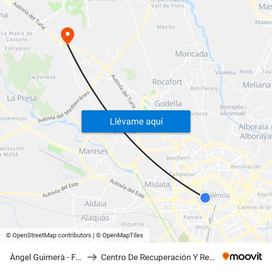 Àngel Guimerà - Ferran El Catòlic to Centro De Recuperación Y Rehabilitación De Levante map