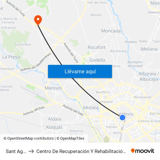 Estació Del Nord - Guillem De Castro to Centro De Recuperación Y Rehabilitación De Levante map