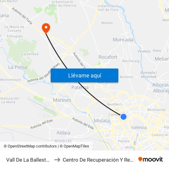 Vall De La Ballestera - Campanar to Centro De Recuperación Y Rehabilitación De Levante map