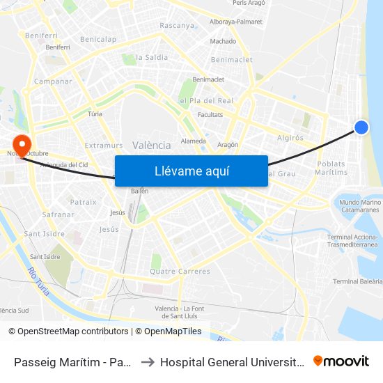 Passeig Marítim - Pavia to Hospital General Universitari map