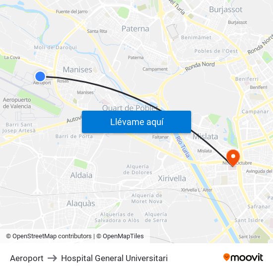 Aeroport to Hospital General Universitari map