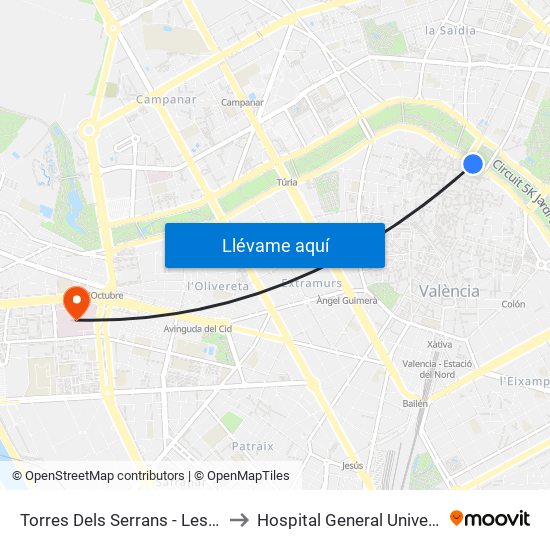 Les Corts to Hospital General Universitari map