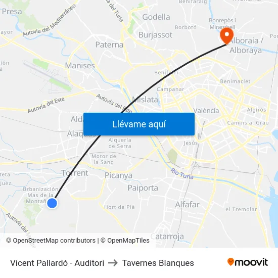 Vicent Pallardó - Auditori to Tavernes Blanques map
